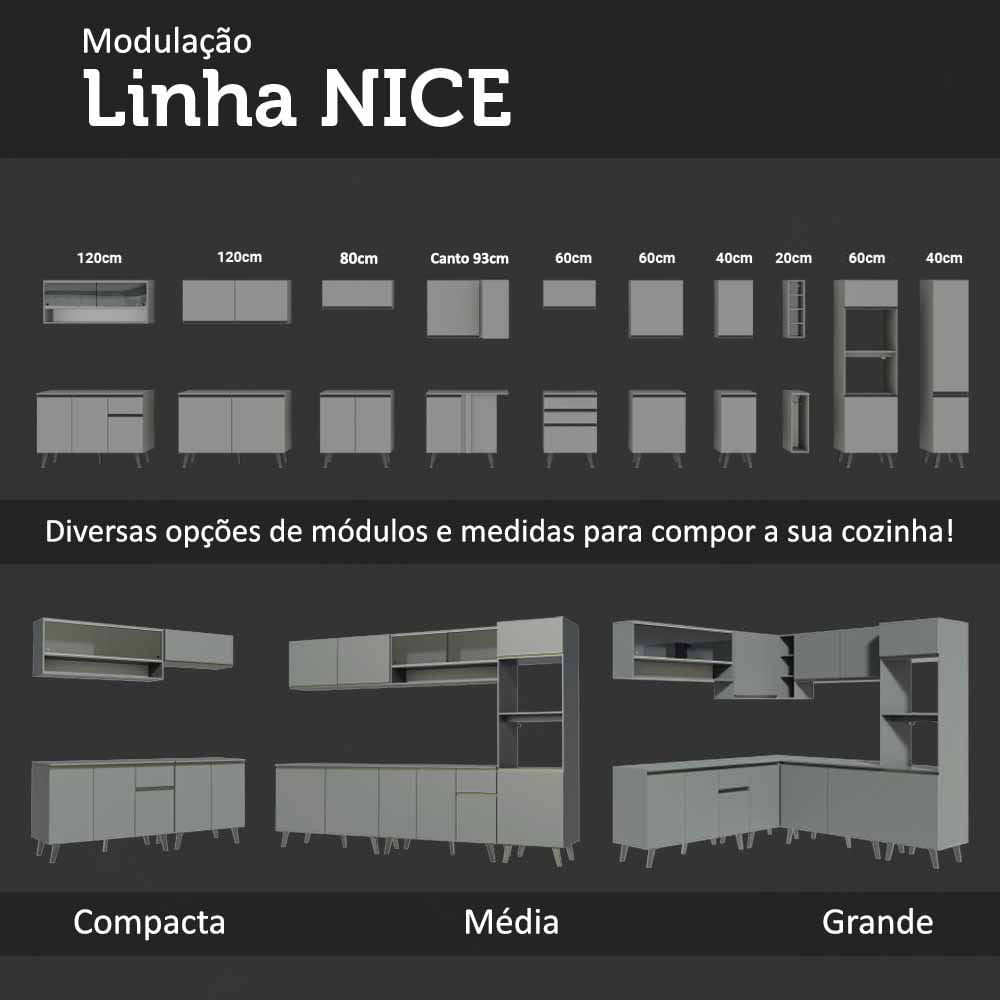 Armário Aéreo 120 x 50 cm 2 Portas Cinza Nice Madesa