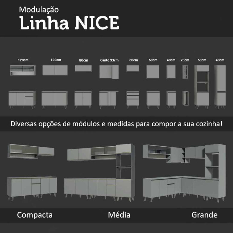 Armário Aéreo 120 x 50 cm 2 Portas Cinza Nice Madesa