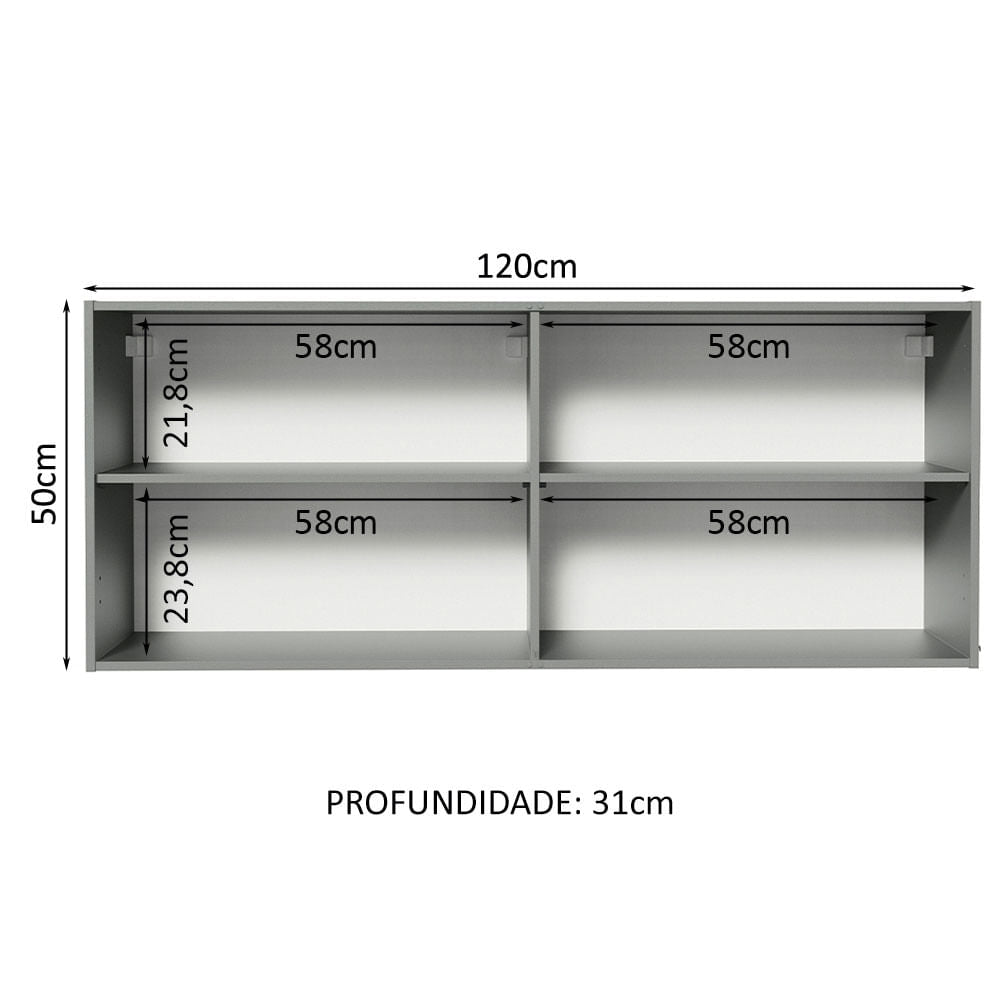 Armário Aéreo 120 x 50 cm 2 Portas Cinza Nice Madesa