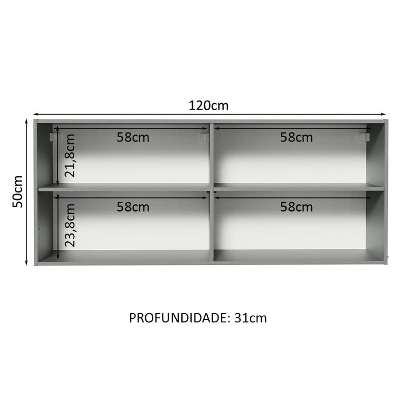 Armário Aéreo 120 x 50 cm 2 Portas Cinza Nice Madesa