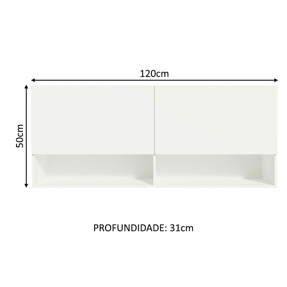 Armário Aéreo 120 cm 2 Portas 2 Nichos Branco para Cozinha Madesa - Branco