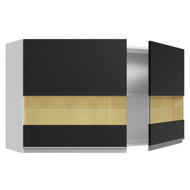 Armário Aéreo 100% MDF 120 cm 2 Portas Vidro Reflex Branco/Preto Acordes Madesa