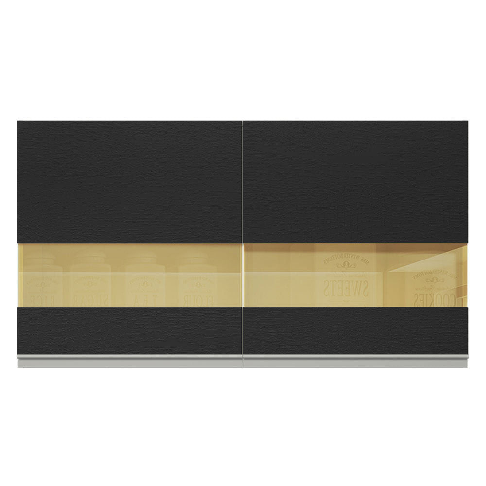 Armário Aéreo 100% MDF 120 cm 2 Portas Vidro Reflex Branco/Preto Acordes Madesa