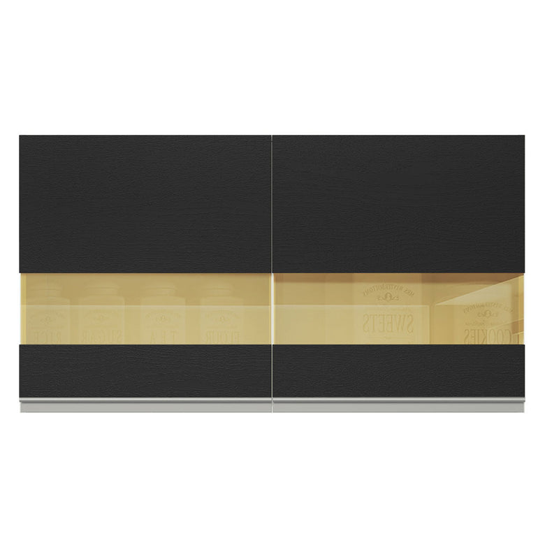 Armário Aéreo 100% MDF 120 cm 2 Portas Vidro Reflex Branco/Preto Acordes Madesa