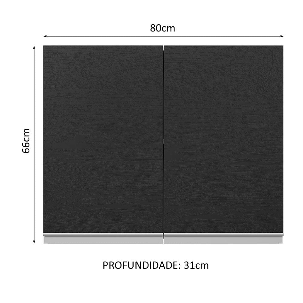 Armário Aéreo 100% MDF 80 cm 2 Portas Branco/Preto Acordes Madesa - Branco/Preto
