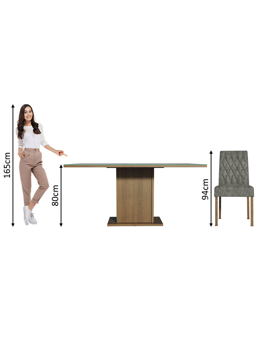 Conjunto Sala de Jantar Mesa Tampo de Vidro 6 Cadeiras Rustic/Cinza/Silver Geórgia Madesa