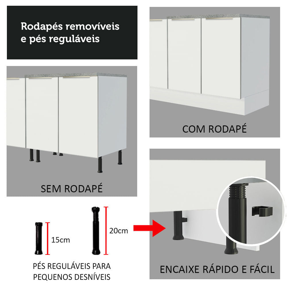 Balcão 80 cm 2 Portas Branco/Branco Veludo Lux Madesa