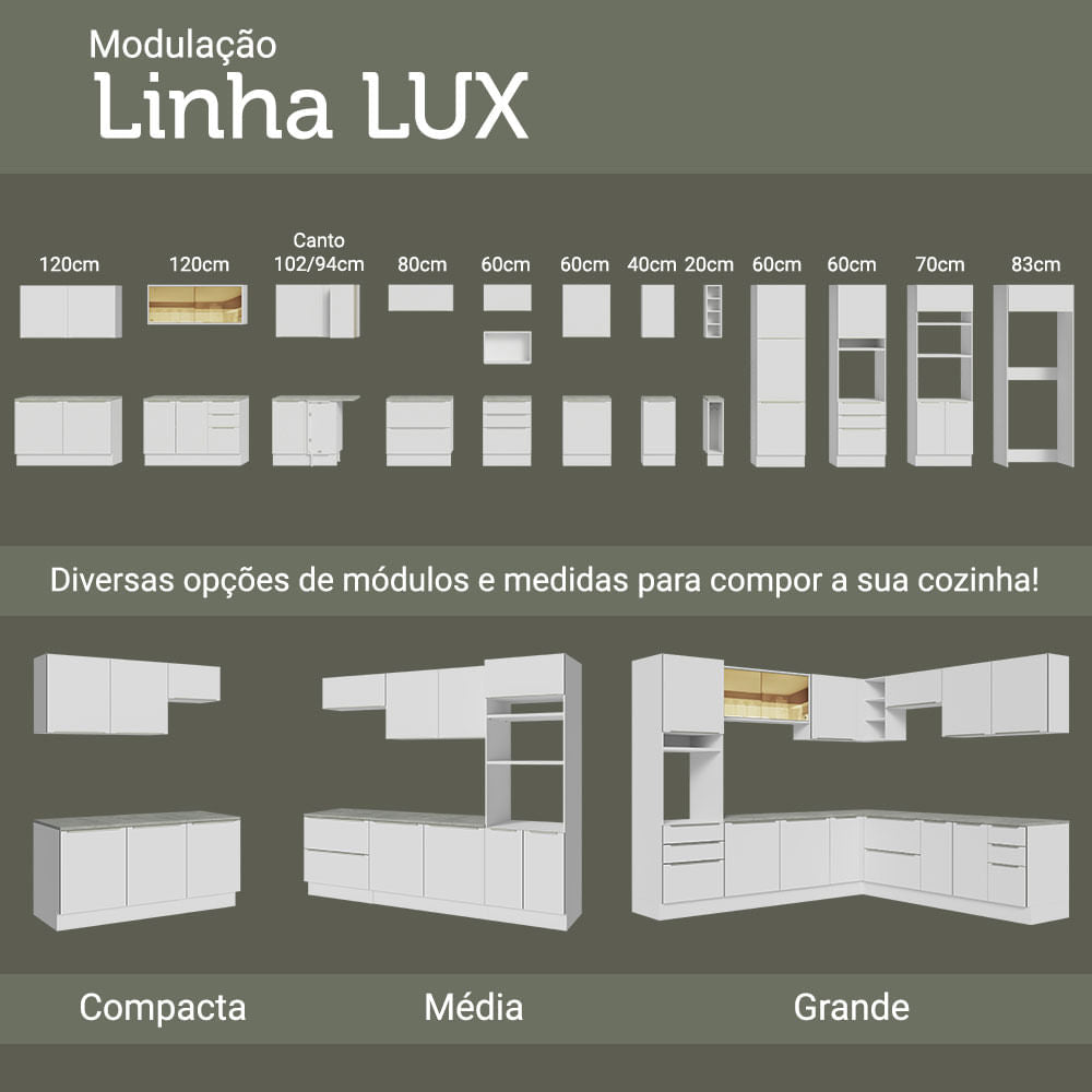 Balcão 80 cm 2 Portas Branco/Branco Veludo Lux Madesa