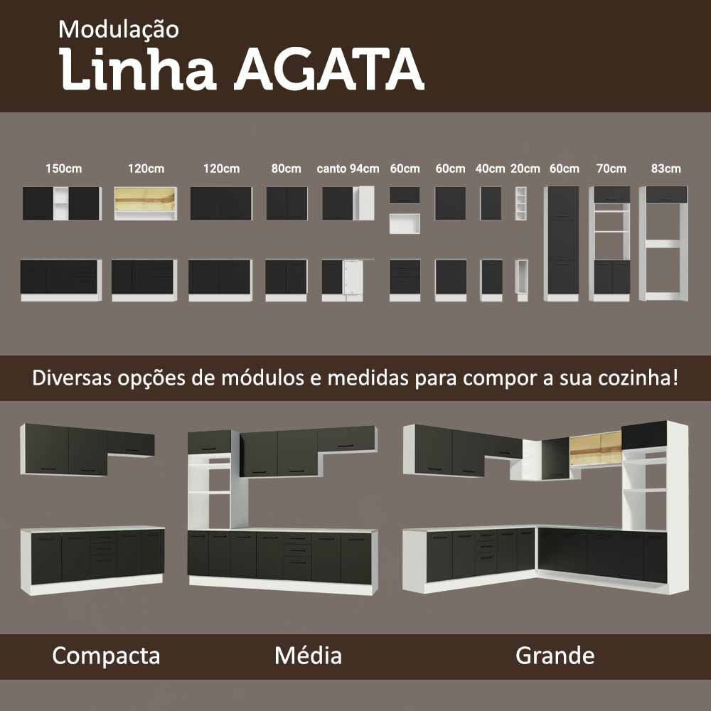 Armário de Cozinha Compacta 180cm Branco/Preto Agata Madesa 09