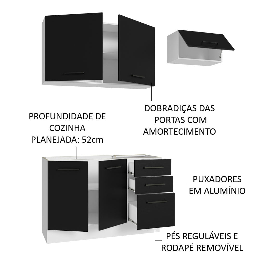 Armário de Cozinha Compacta 180cm Branco/Preto Agata Madesa 09