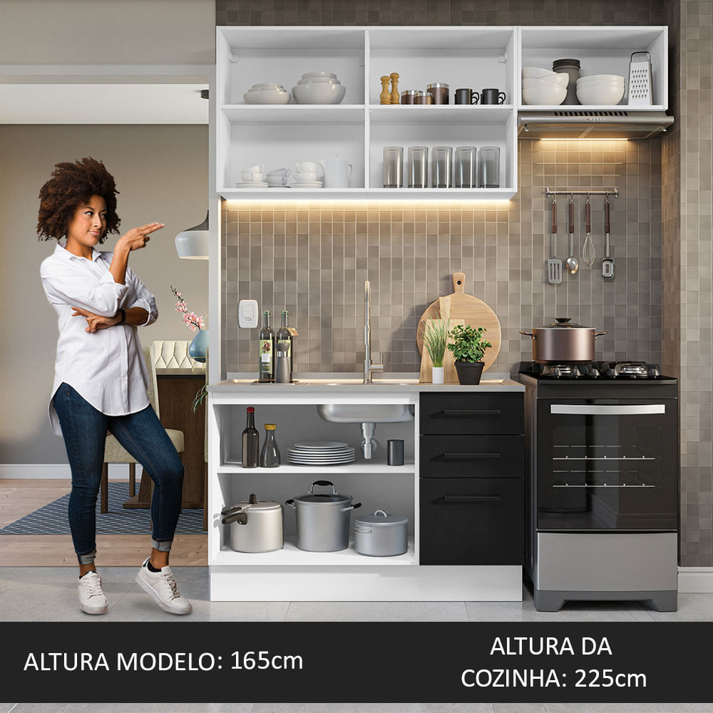 Armário de Cozinha Compacta 180cm Branco/Preto Agata Madesa 09