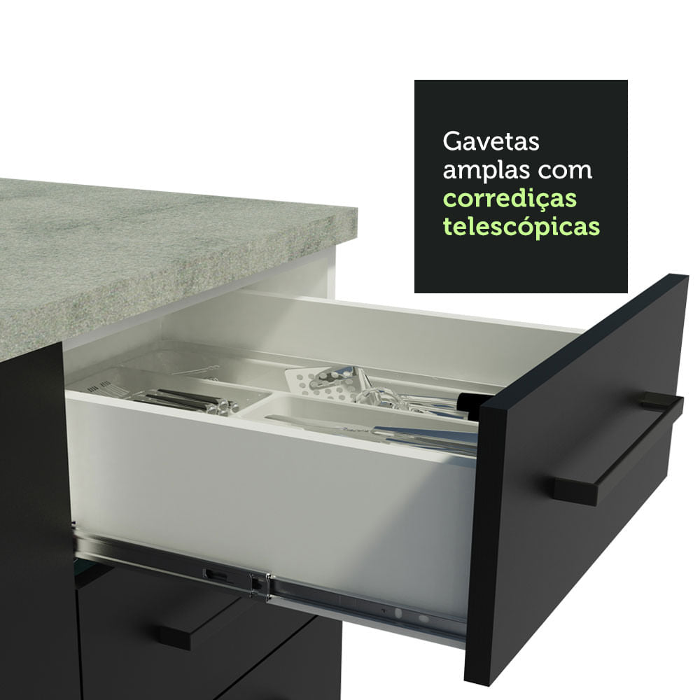 Armário de Cozinha Compacta 180cm Branco/Preto Agata Madesa 09