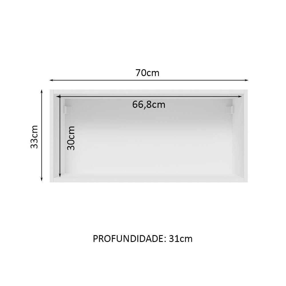 Armário Aéreo 70 cm 1 Porta Branco/Branco Veludo Lux Madesa