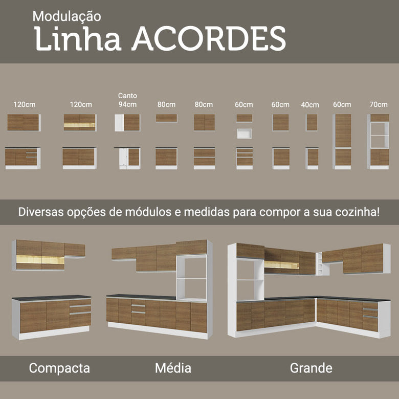 Armário Aéreo 100% MDF 35 cm 1 Porta Branco/Rustic Acordes Madesa