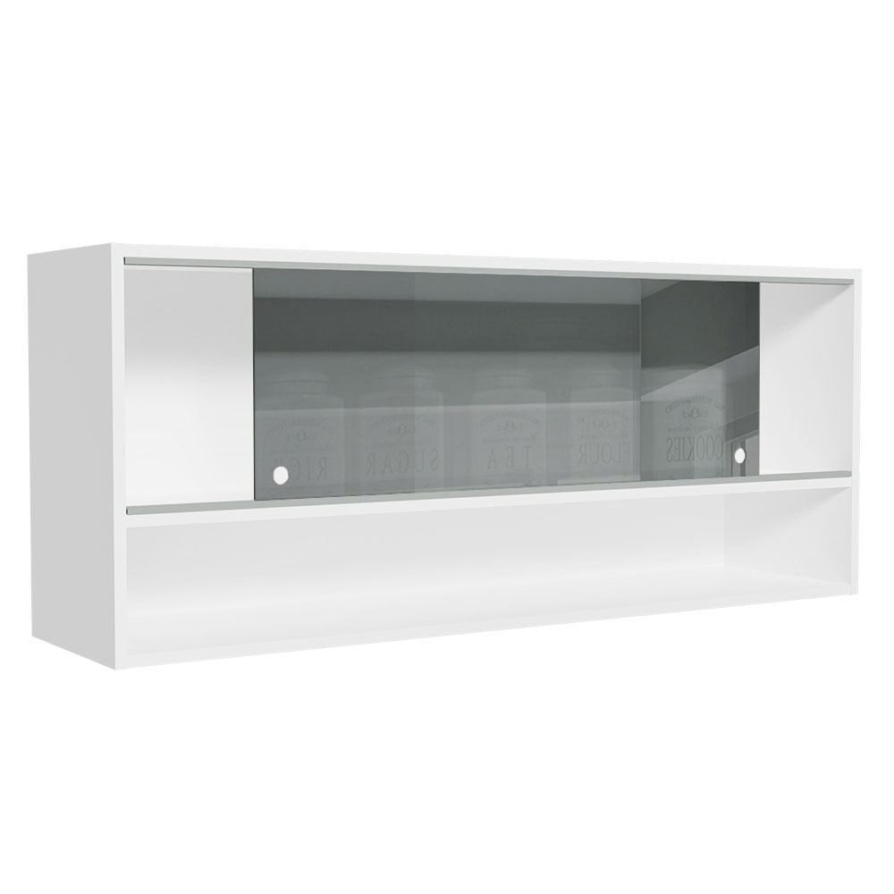 Armário Aéreo 120cm 2 Portas Correr Vidro Neutral 1 Nicho Branco para Cozinhas Glamy, Lux e Reims Madesa