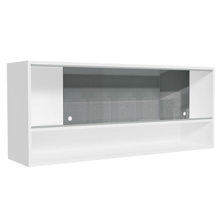 Armário Aéreo 120cm 2 Portas Correr Vidro Neutral 1 Nicho Branco para Cozinhas Glamy, Lux e Reims Madesa