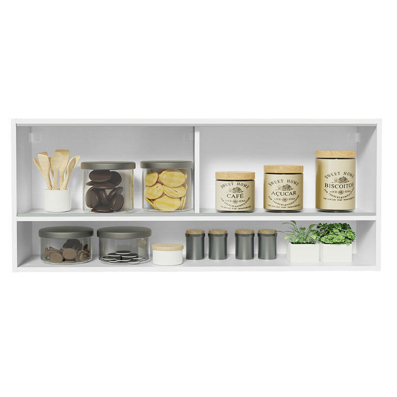 Armário Aéreo 120cm 2 Portas Correr Vidro Neutral 1 Nicho Branco para Cozinhas Glamy, Lux e Reims Madesa
