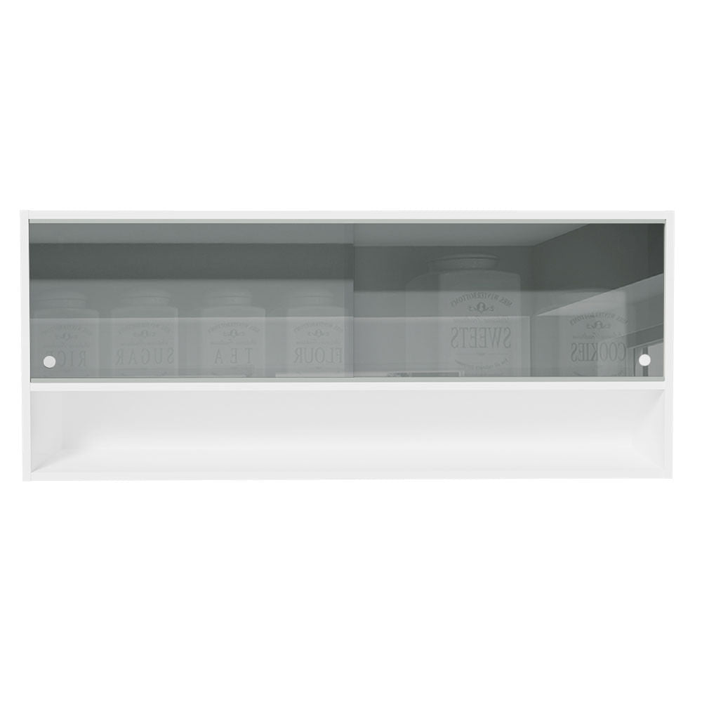 Armário Aéreo 120cm 2 Portas Correr Vidro Neutral 1 Nicho Branco para Cozinhas Glamy, Lux e Reims Madesa