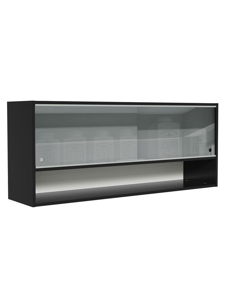 Armário Aéreo 120cm 2 Portas Correr Vidro Neutral 1 Nicho Preto Reims Madesa