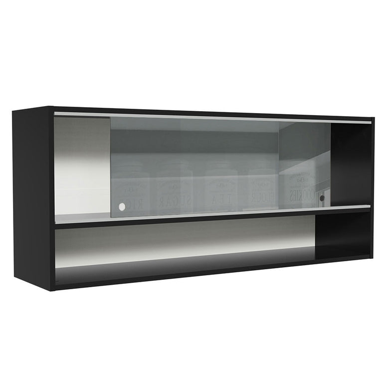 Armário Aéreo 120cm 2 Portas Correr Vidro Neutral 1 Nicho Preto Reims Madesa