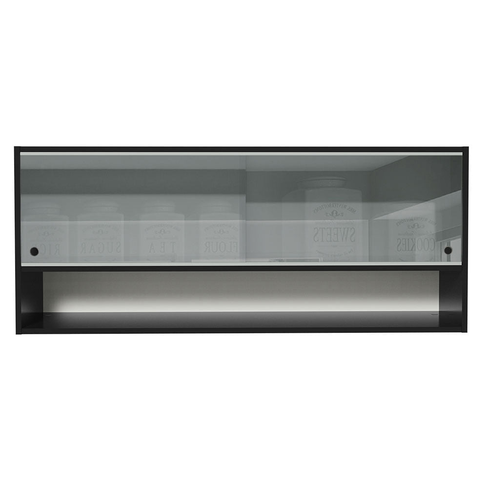Armário Aéreo 120cm 2 Portas Correr Vidro Neutral 1 Nicho Preto Reims Madesa