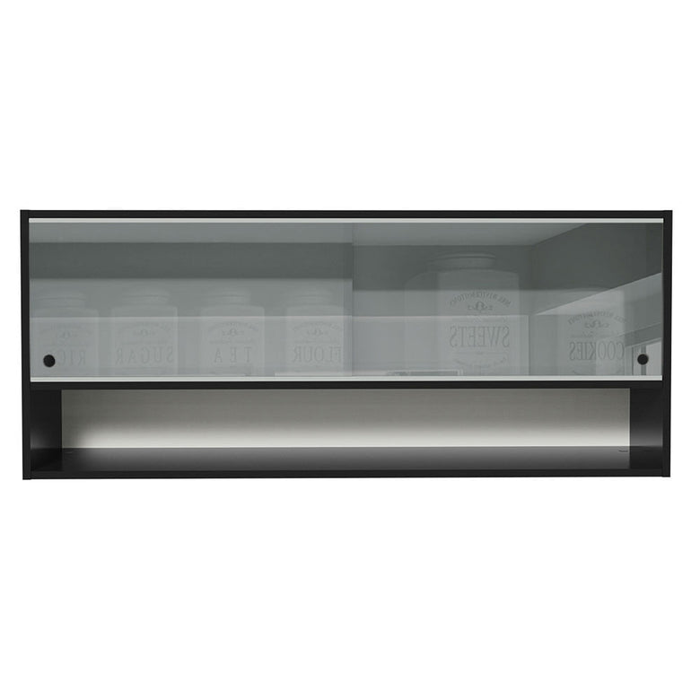 Armário Aéreo 120cm 2 Portas Correr Vidro Neutral 1 Nicho Preto Reims Madesa