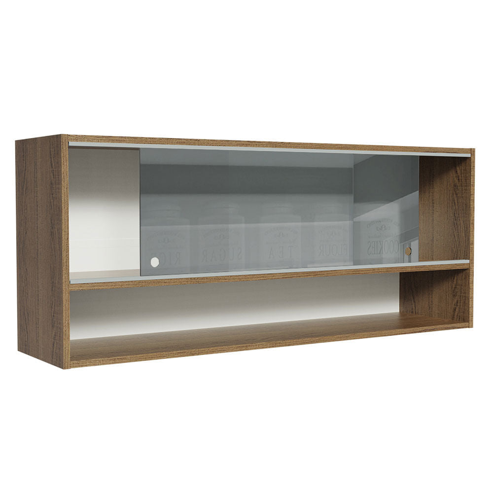 Armário Aéreo 120cm 2 Portas Correr Vidro Neutral 1 Nicho Rustic para Cozinhas Glamy, Lux e Reims Madesa