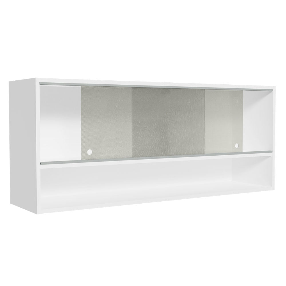 Armário Aéreo 120cm 2 Portas Correr Vidro Pontilhado 1 Nicho Branco para Cozinhas Glamy, Lux e Reims Madesa