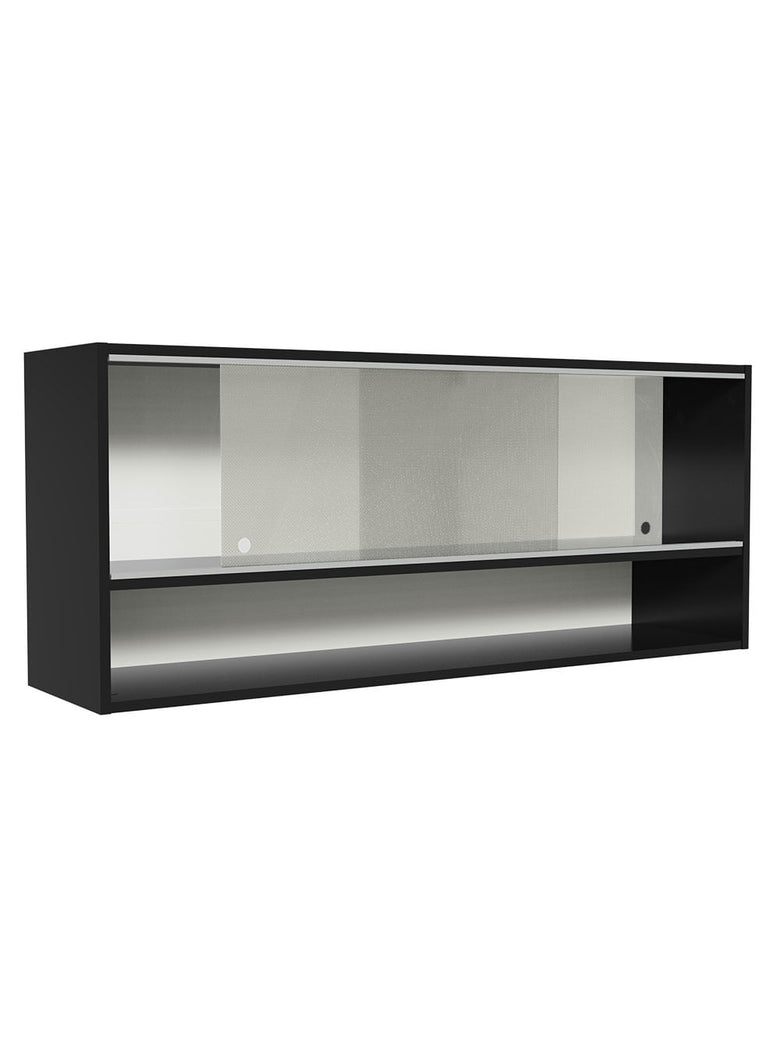 Armário Aéreo 120cm 2 Portas Correr Vidro Pontilhado 1 Nicho Preto Reims Madesa
