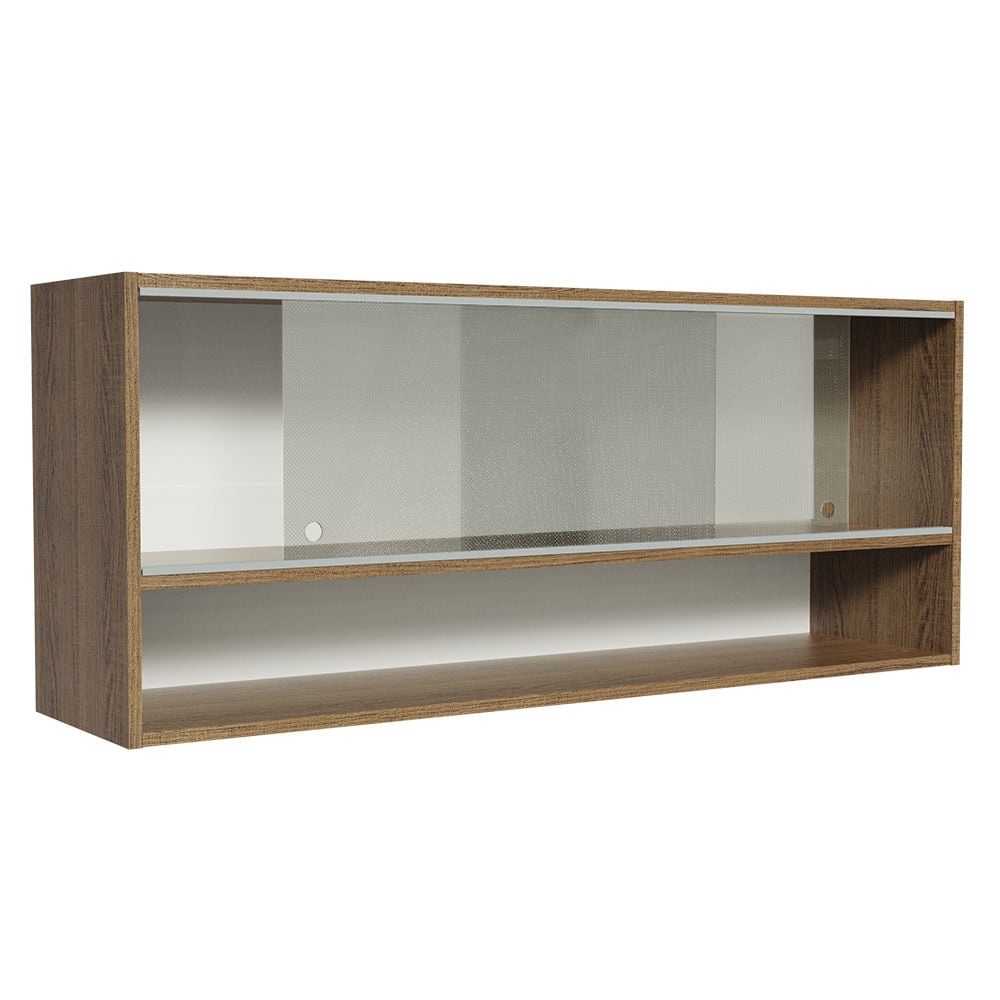 Armário Aéreo 120cm 2 Portas Correr Vidro Pontilhado 1 Nicho Rustic para Cozinhas Glamy, Lux e Reims Madesa