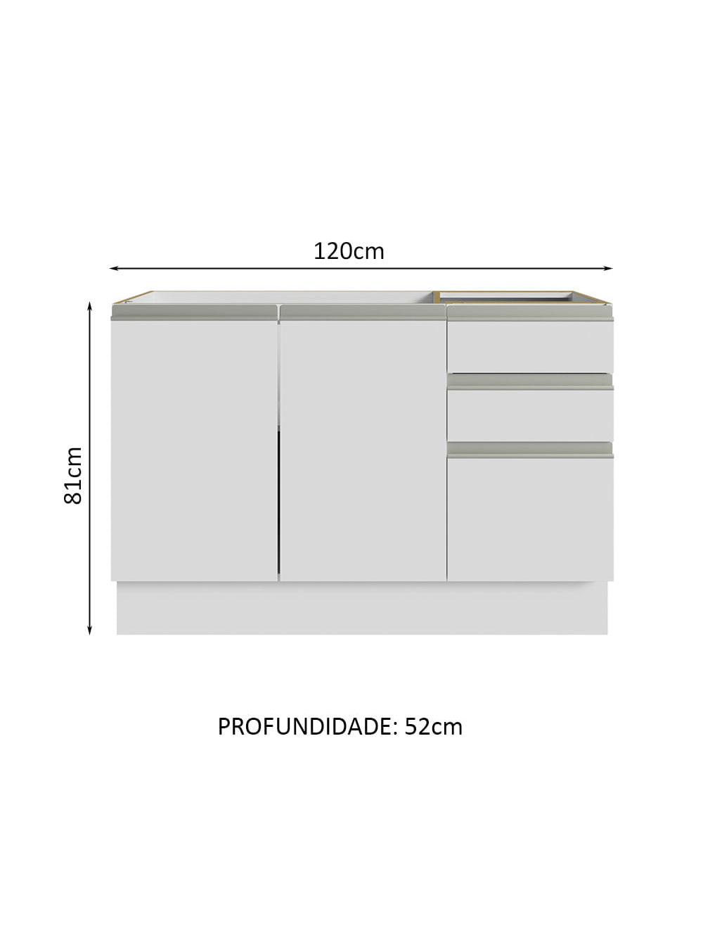 Armário Gabinete para Banheiro 120cm 2 Portas 3 Gavetas Branco Madesa