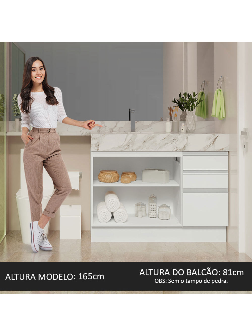 Armário Gabinete para Banheiro 120cm 2 Portas 3 Gavetas Branco Madesa