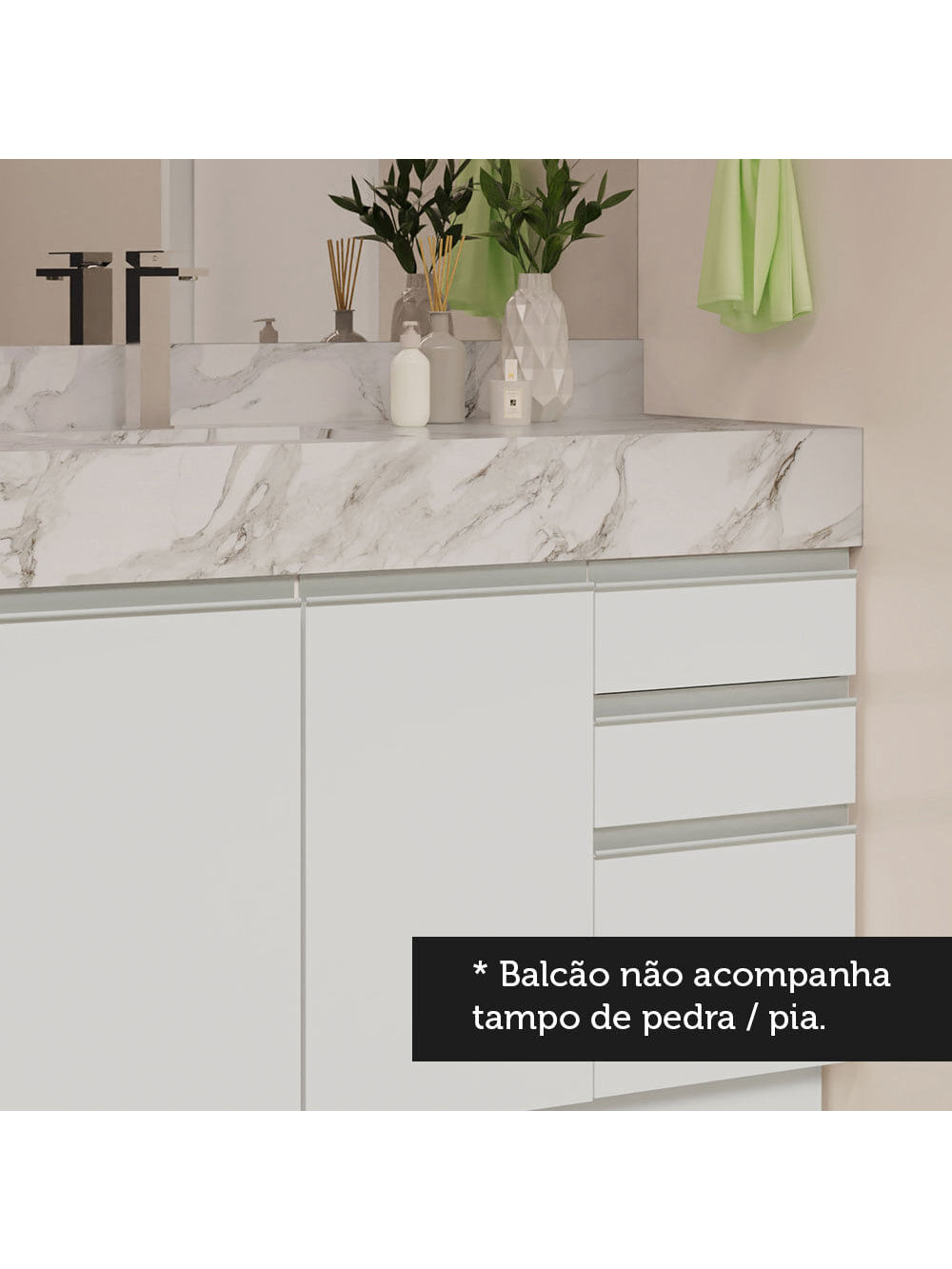 Armário Gabinete para Banheiro 120cm 2 Portas 3 Gavetas Branco Madesa