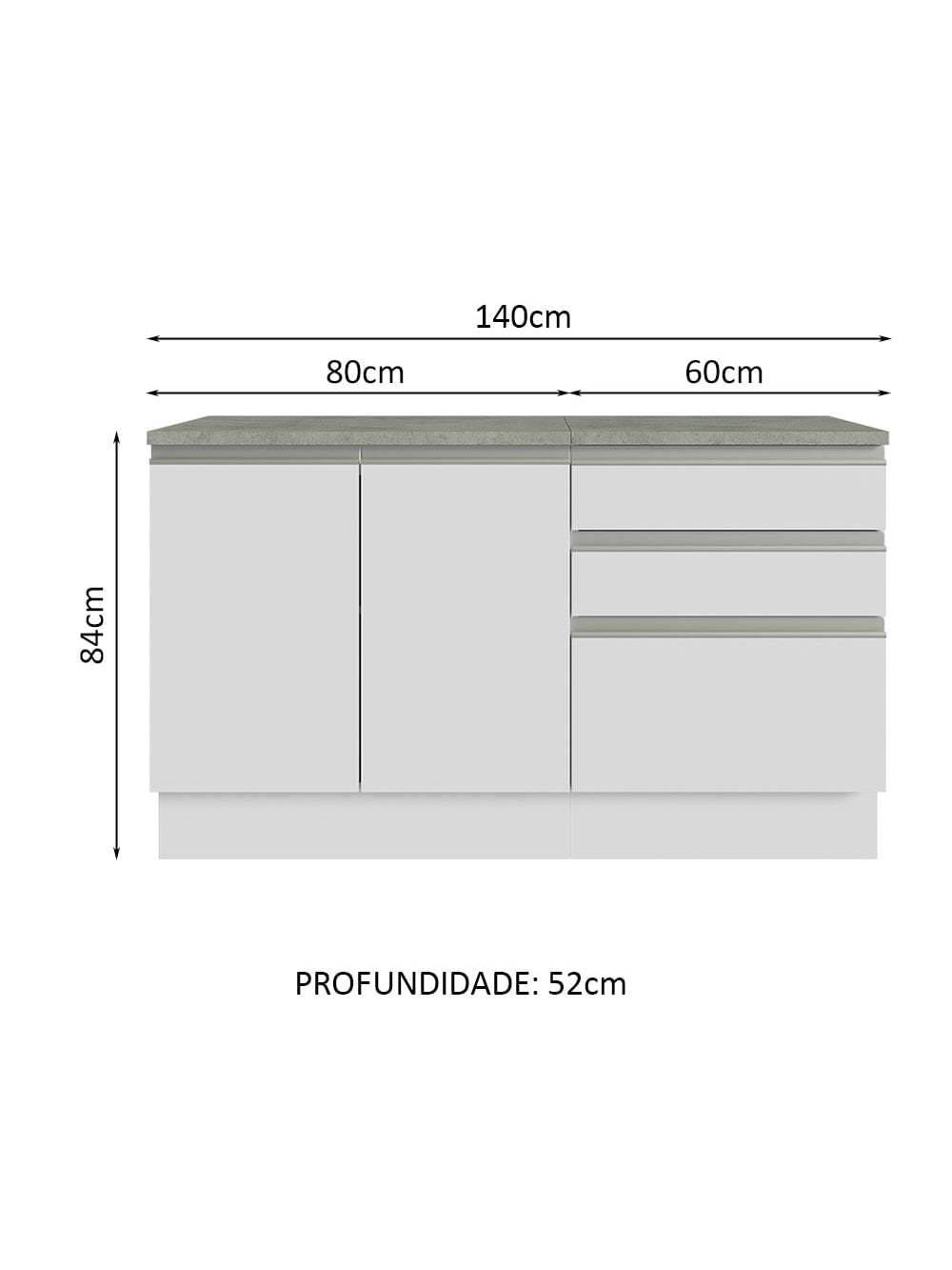 Armário Gabinete para Banheiro 140cm 2 Portas 3 Gavetas Branco Madesa