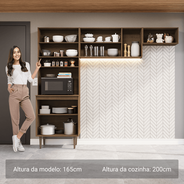 Armário de Cozinha Compacta 235cm Rustic/Crema Gourmet Madesa XB03