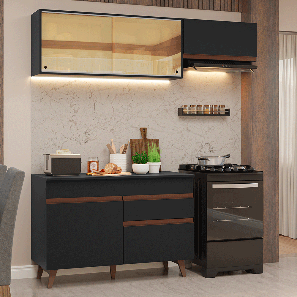 Armário de Cozinha Compacta 190cm Preto Reims Madesa 05 - Preto