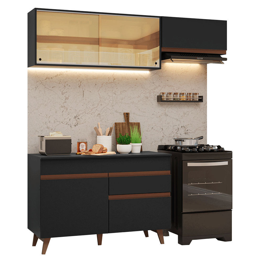 Armário de Cozinha Compacta 190cm Preto Reims Madesa 05 - Preto