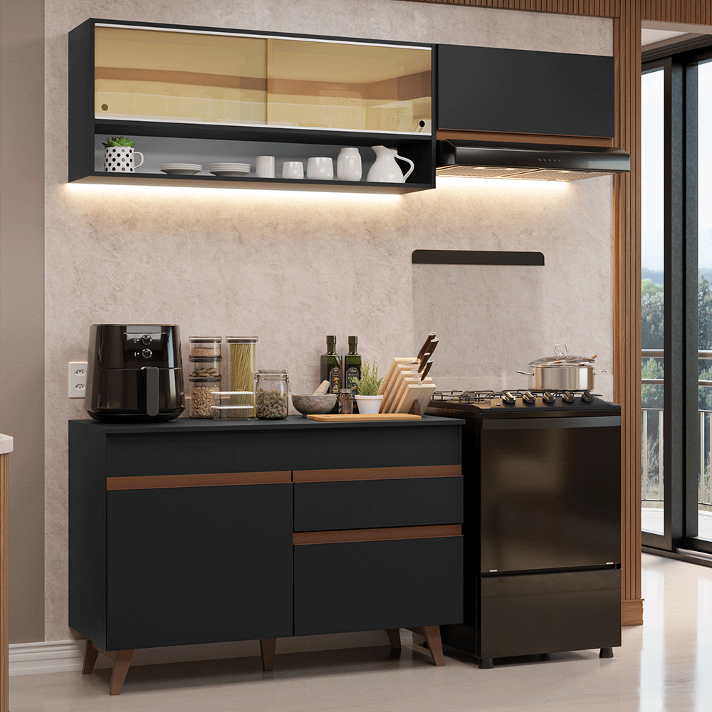 Armário de Cozinha Compacta 190cm Preto Reims Madesa 06 - Preto
