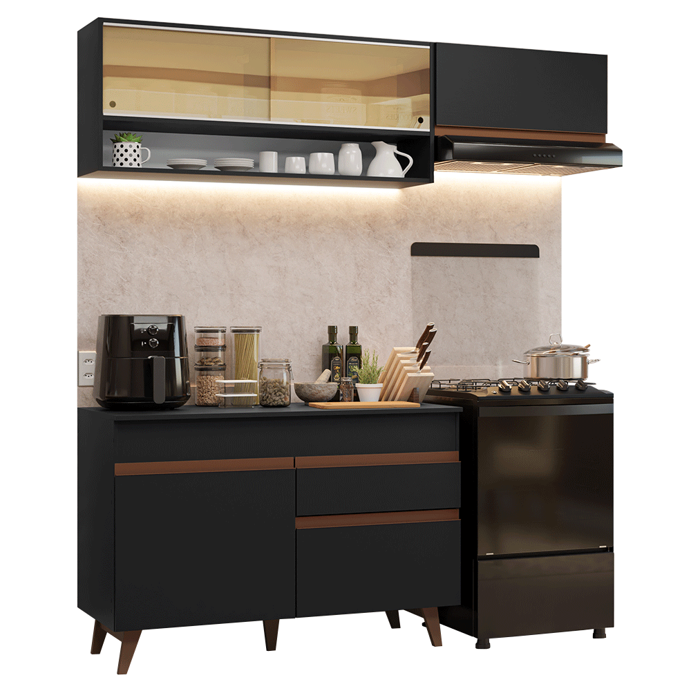 Armário de Cozinha Compacta 190cm Preto Reims Madesa 06 - Preto