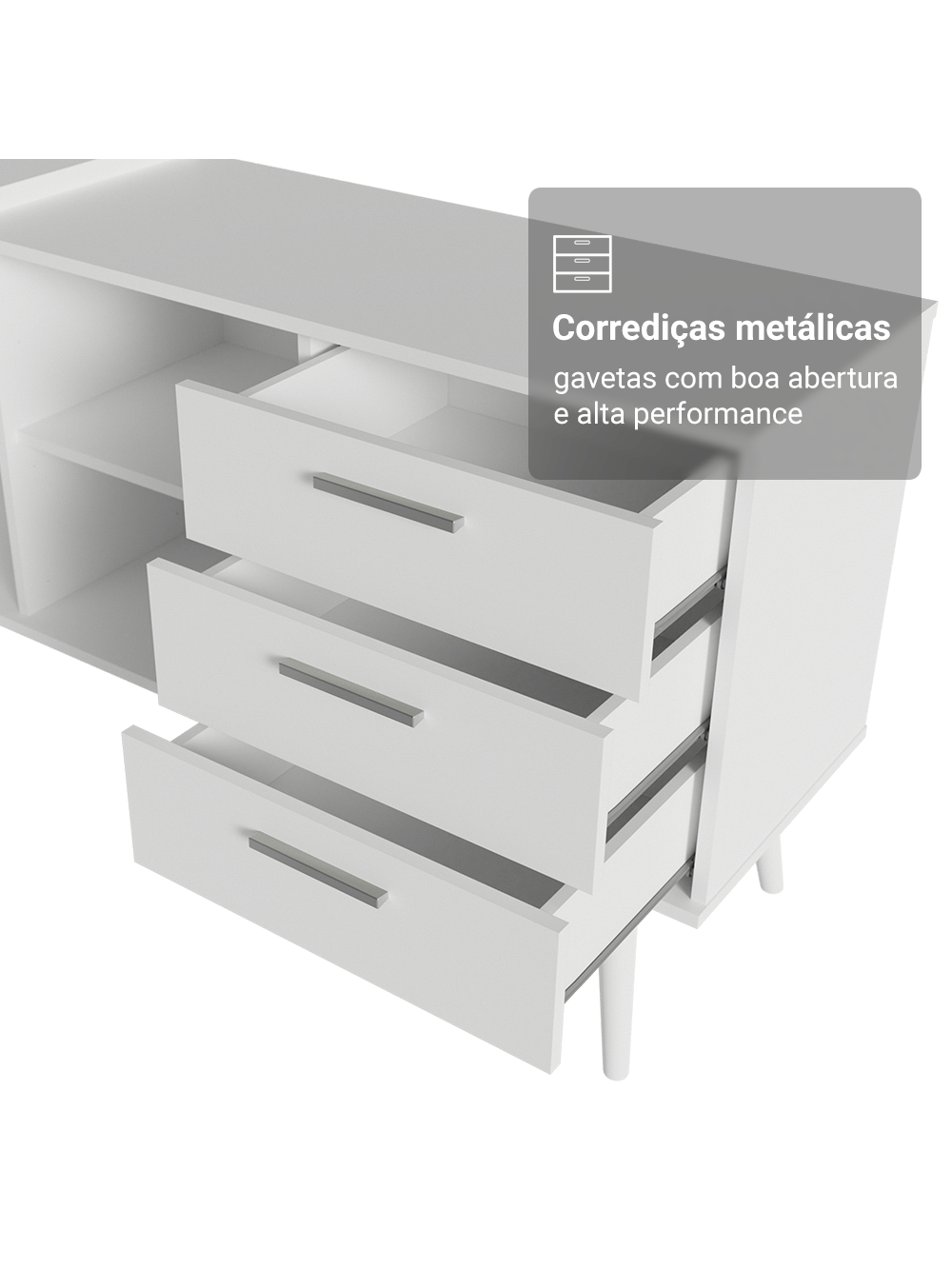 Kit 2 Peças com Escrivaninha em L 3 Gavetas e Armário Multiuso com Vidro Branco Madesa