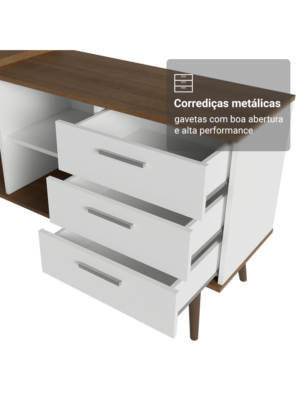 Kit 2 Peças com Escrivaninha em L 3 Gavetas e Armário Multiuso com Vidro Rustic/Branco Madesa