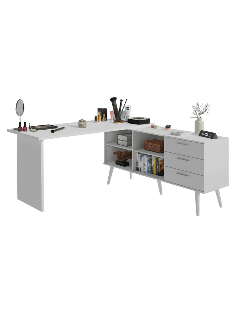 Escrivaninha Penteadeira de Canto 3 Gavetas Branco Madesa