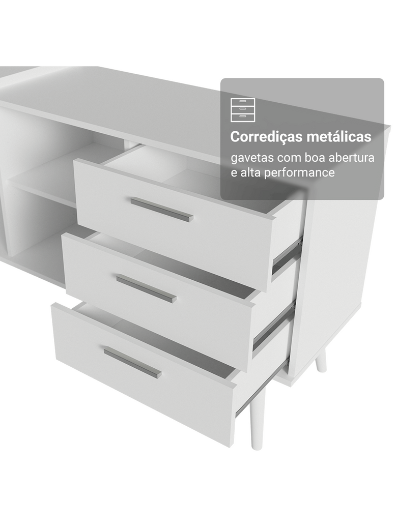 Escrivaninha Penteadeira de Canto 3 Gavetas Branco Madesa