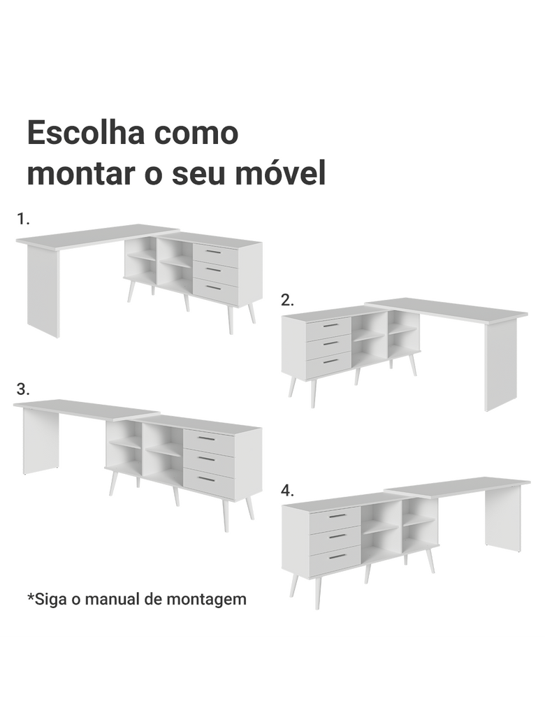 Escrivaninha Penteadeira de Canto 3 Gavetas Branco Madesa