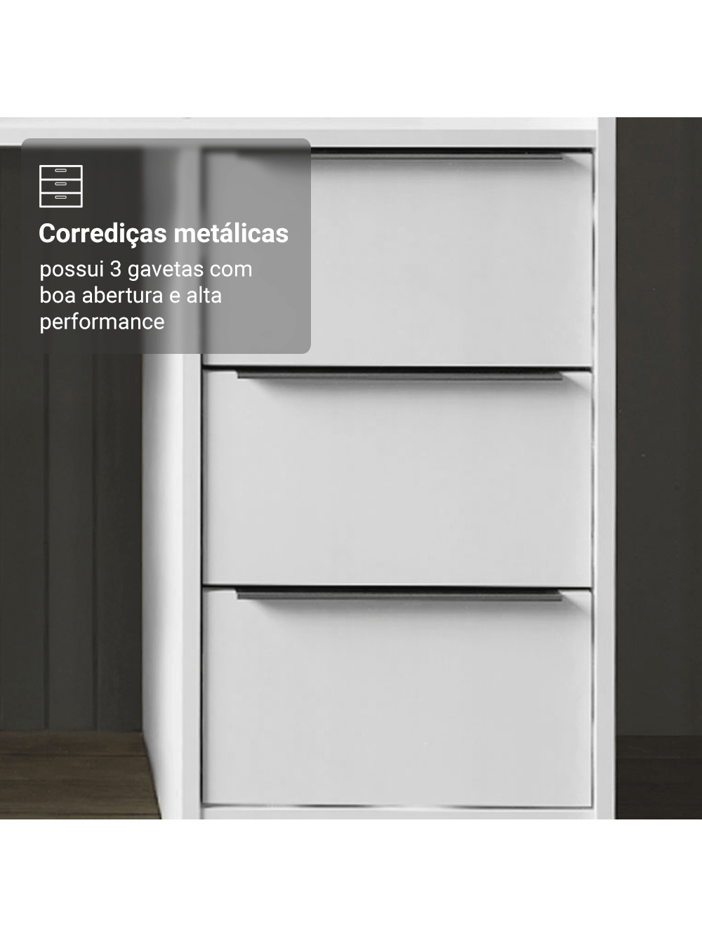 Escrivaninha Penteadeira 136cm 1 Porta 3 Gavetas Tampo de Vidro Branco Madesa
