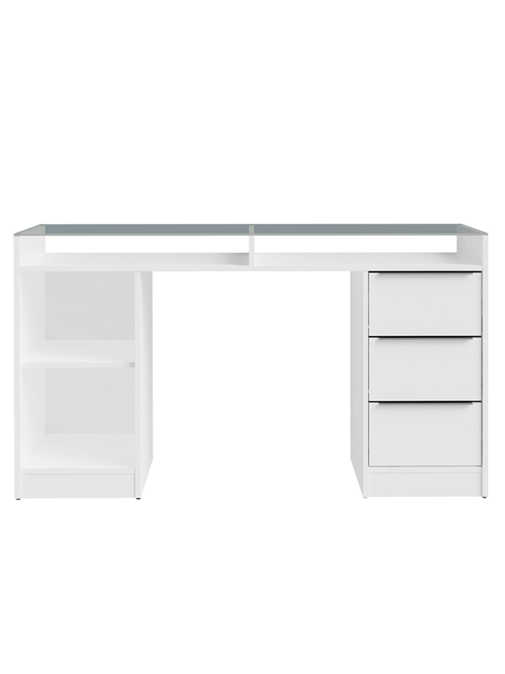 Escrivaninha Penteadeira 136cm 1 Porta 3 Gavetas Tampo de Vidro Branco Madesa