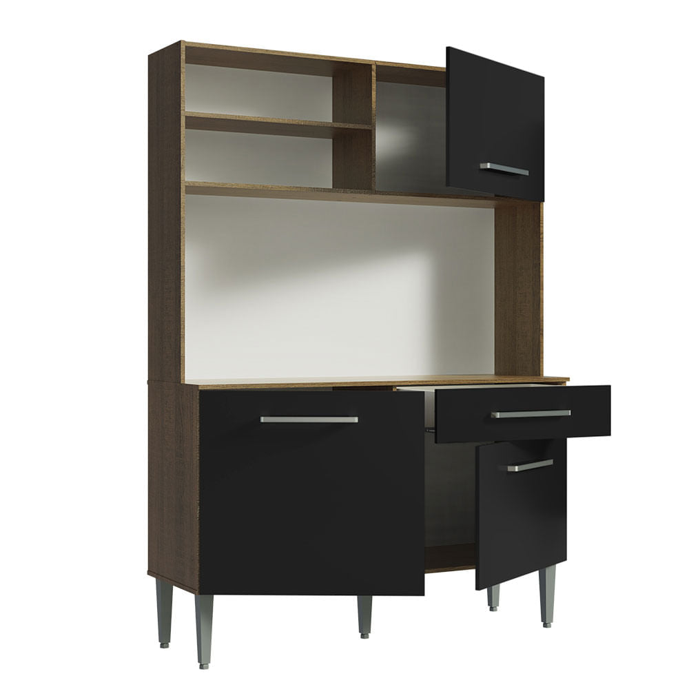 Kit Cozinha Compacta 120cm Rustic/Preto Life Madesa