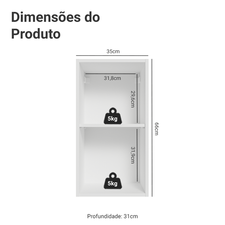 Armário Aéreo 35 cm 1 Porta Branco/Cinza Vik Madesa