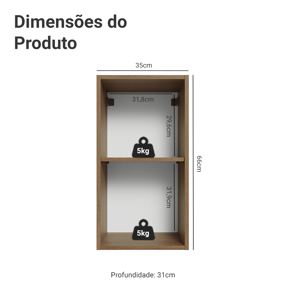 Armário Aéreo 35 cm 1 Porta Rustic/Branco Vik Madesa