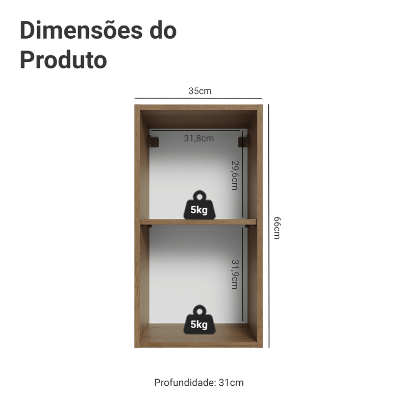 Armário Aéreo 35 cm 1 Porta Rustic/Branco Vik Madesa